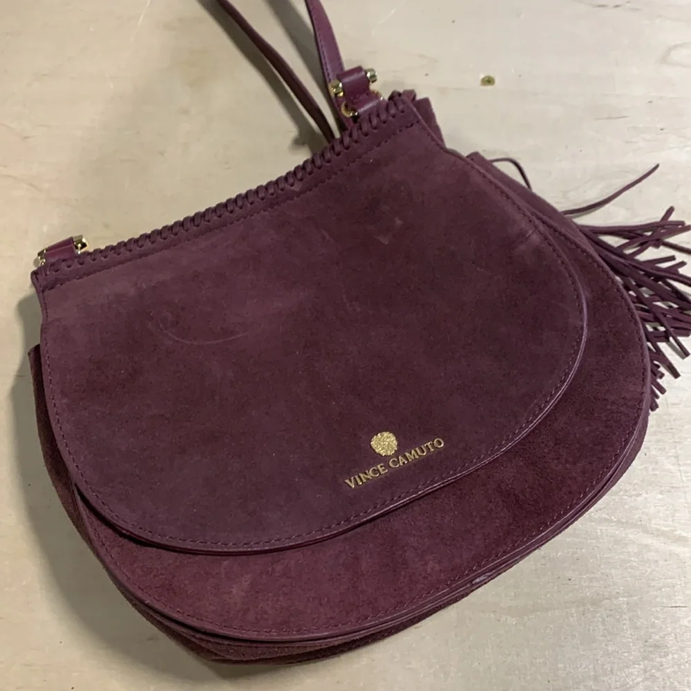 Vince Camuto Plum Tassle Flap Aiko Crossbody‎ Suede 5211